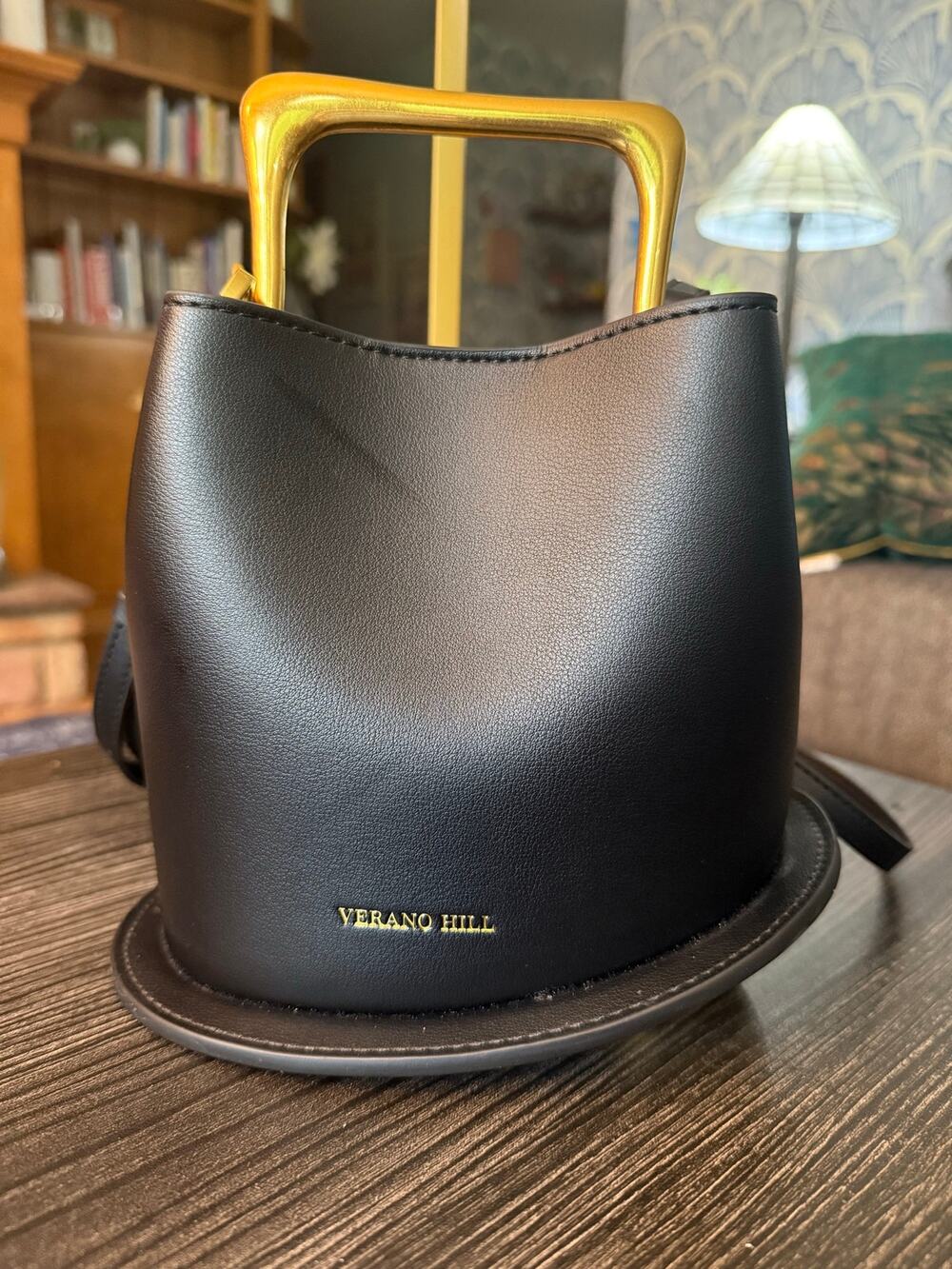 Verano Hill Vienna Handbag Black Genuine Leather Gold Handle